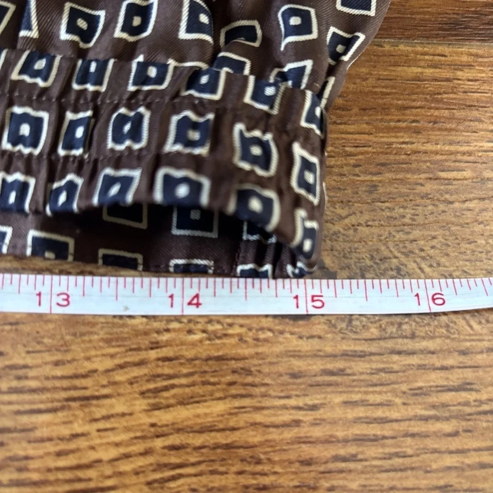 Vintage Doncaster 100% silk Brown Geometric A-Line maxi skirt in size 12